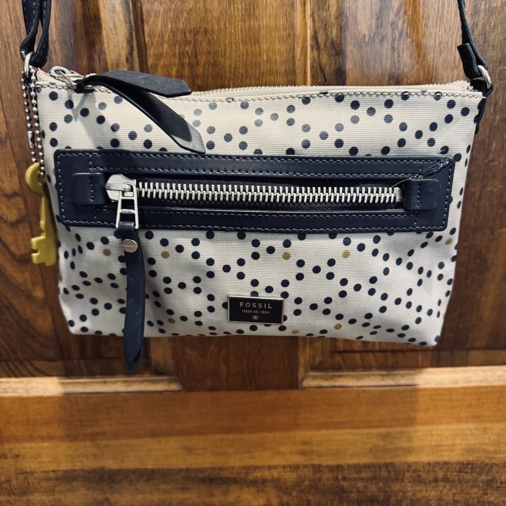 Fossil Issue No 1954 Purse Polka Dots Crossbody Shoulder Bag!